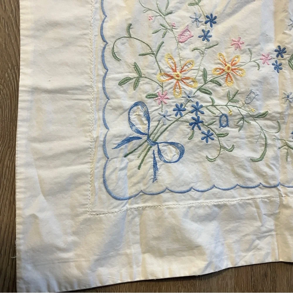 Vintage Embroidered White Cotton Large Pillowcase